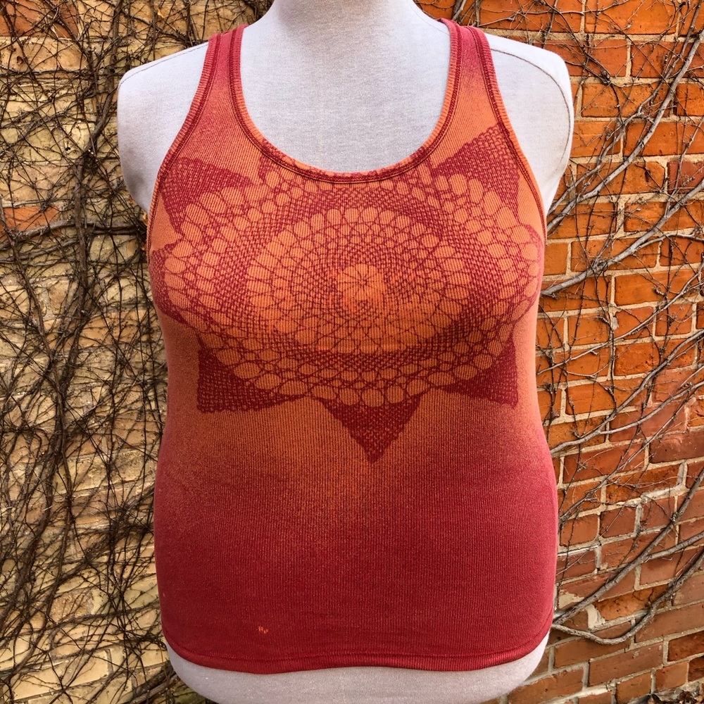 Burnt Orange Upcycled Lace Print Rib Cotton Tank
